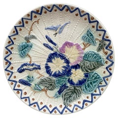 Antique Large Majolica Morning Glory Plate Wasmuel, circa 1890