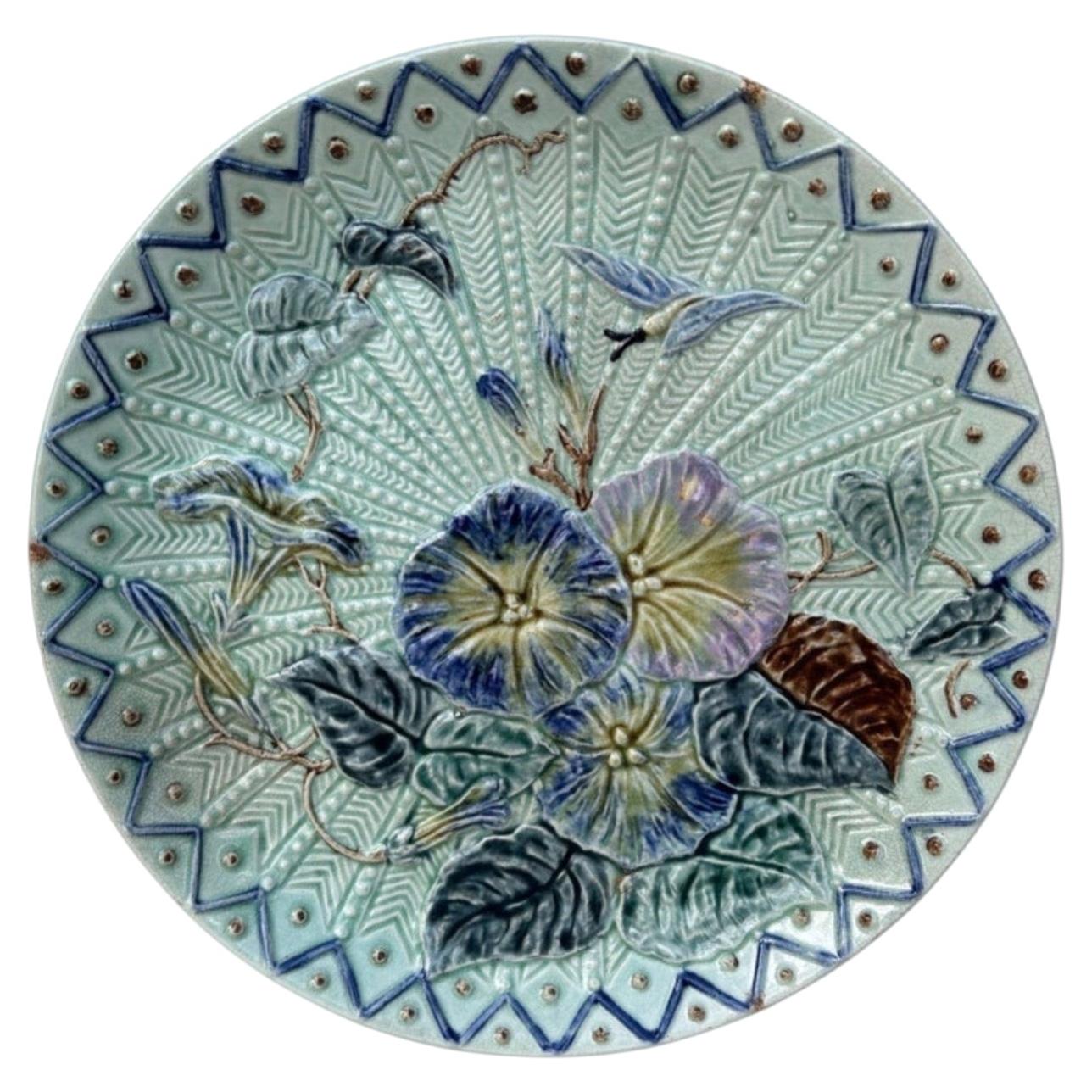 Large Majolica Morning Glory Plate Wasmuel, circa 1890