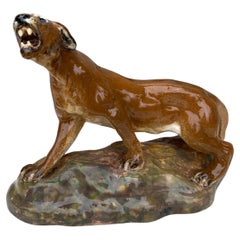 Large Majolica Mountain Lion Clement Massier, circa 1890