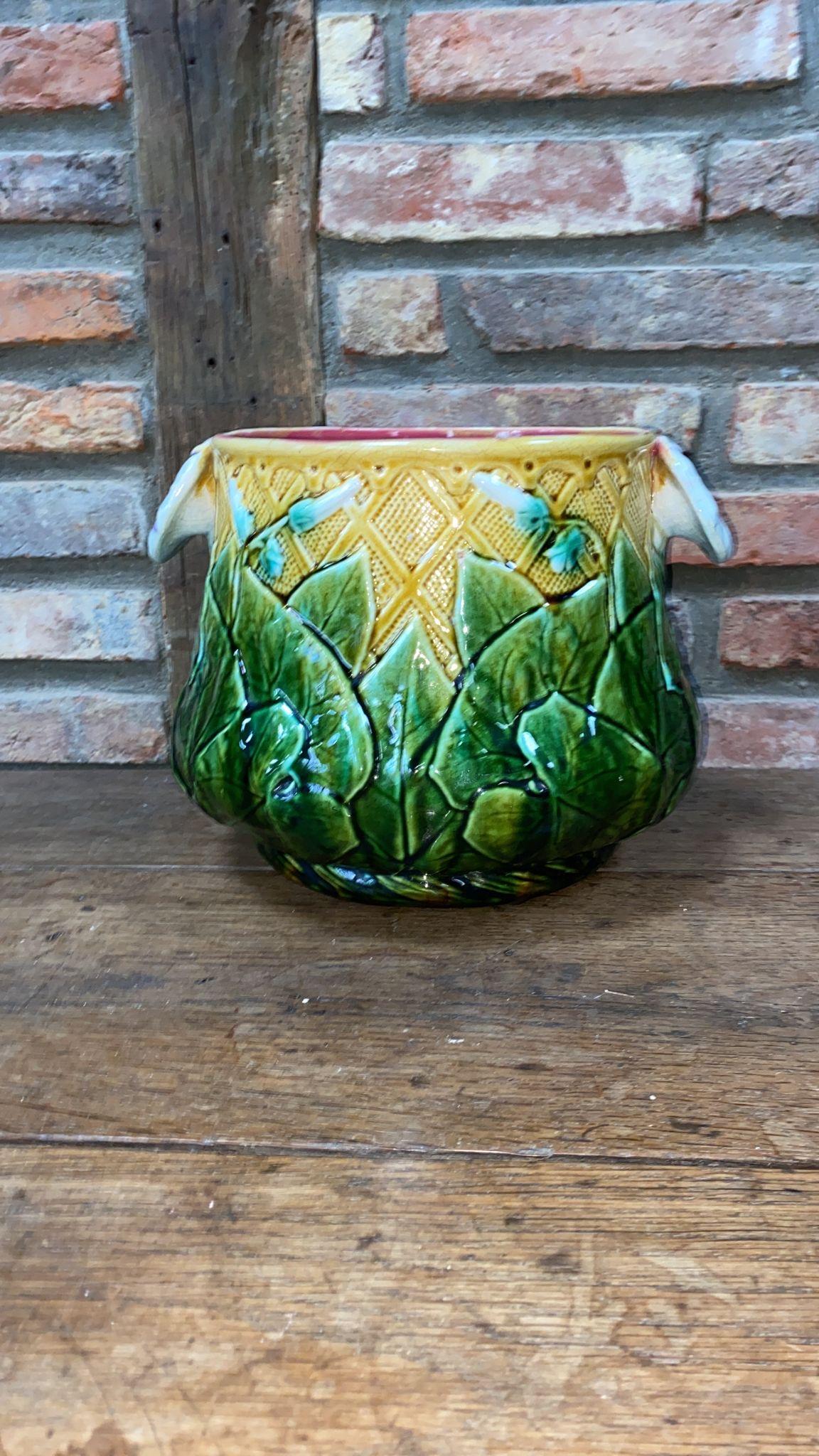 Large Majolica Orchid Cache Pot Fives Lille, circa 1890 2