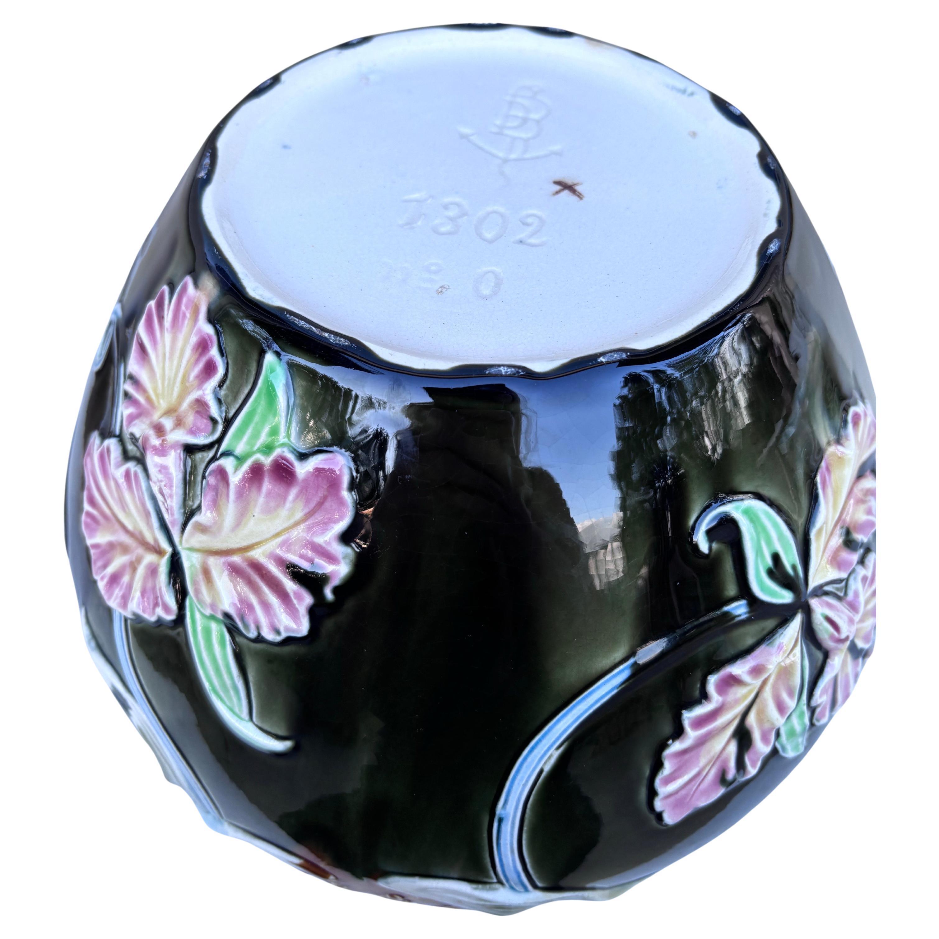 Großer Majolika Orchideen-Cache-Topf Fives-Lille, um 1890 im Angebot 2