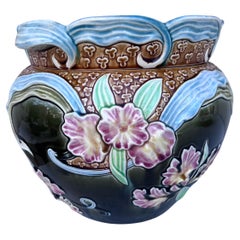 Large Majolica Orchid Cache Pot Fives Lille, circa 1890