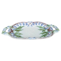 Large Majolica Oval Handled Purple Flowers Platter Villeroy & Boch