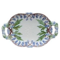 Large Majolica Oval Handled Purple Flowers Platter Villeroy & Boch
