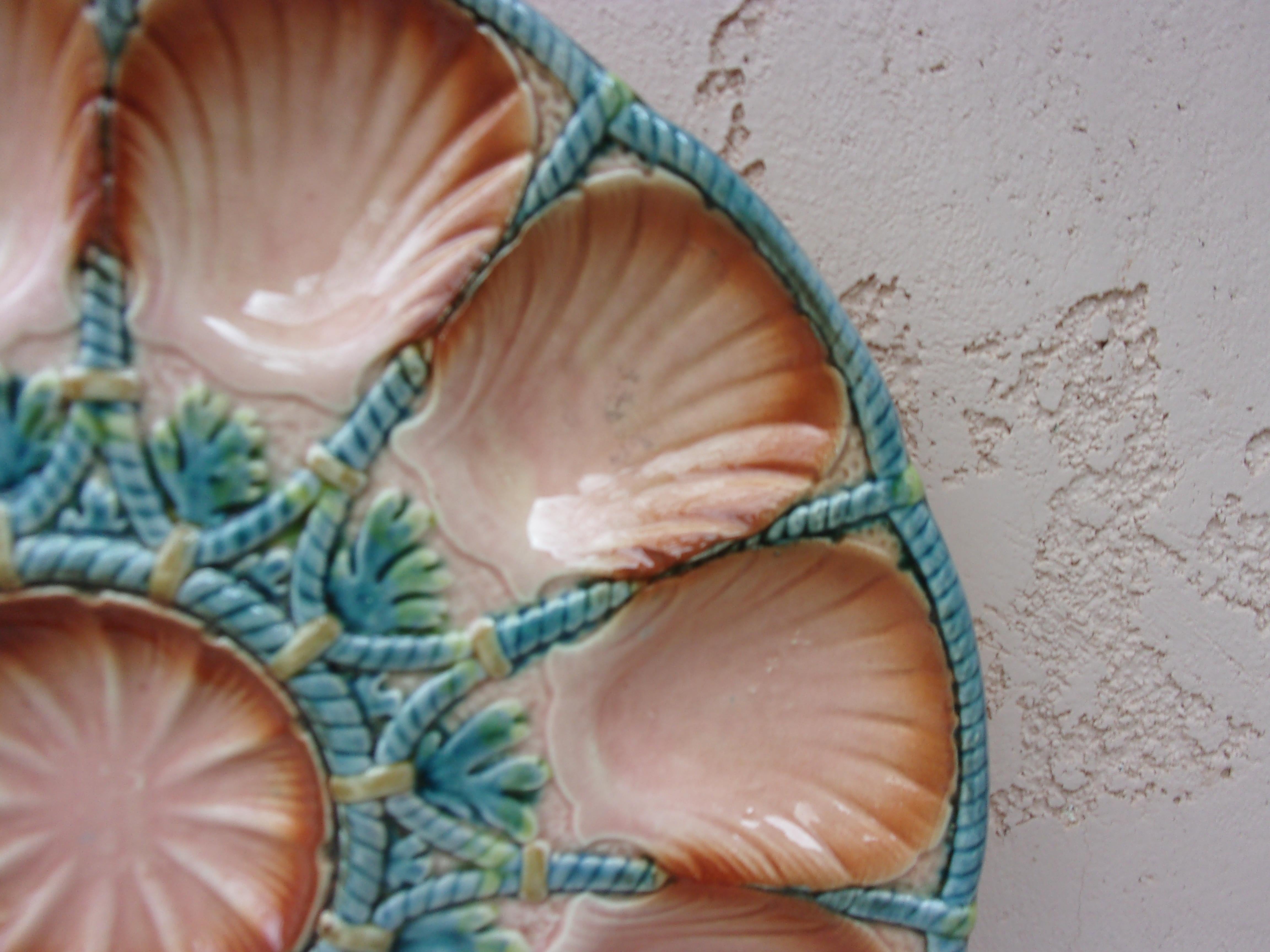 French Provincial Large Majolica Oyster Platter Sarreguemines Circa 1890