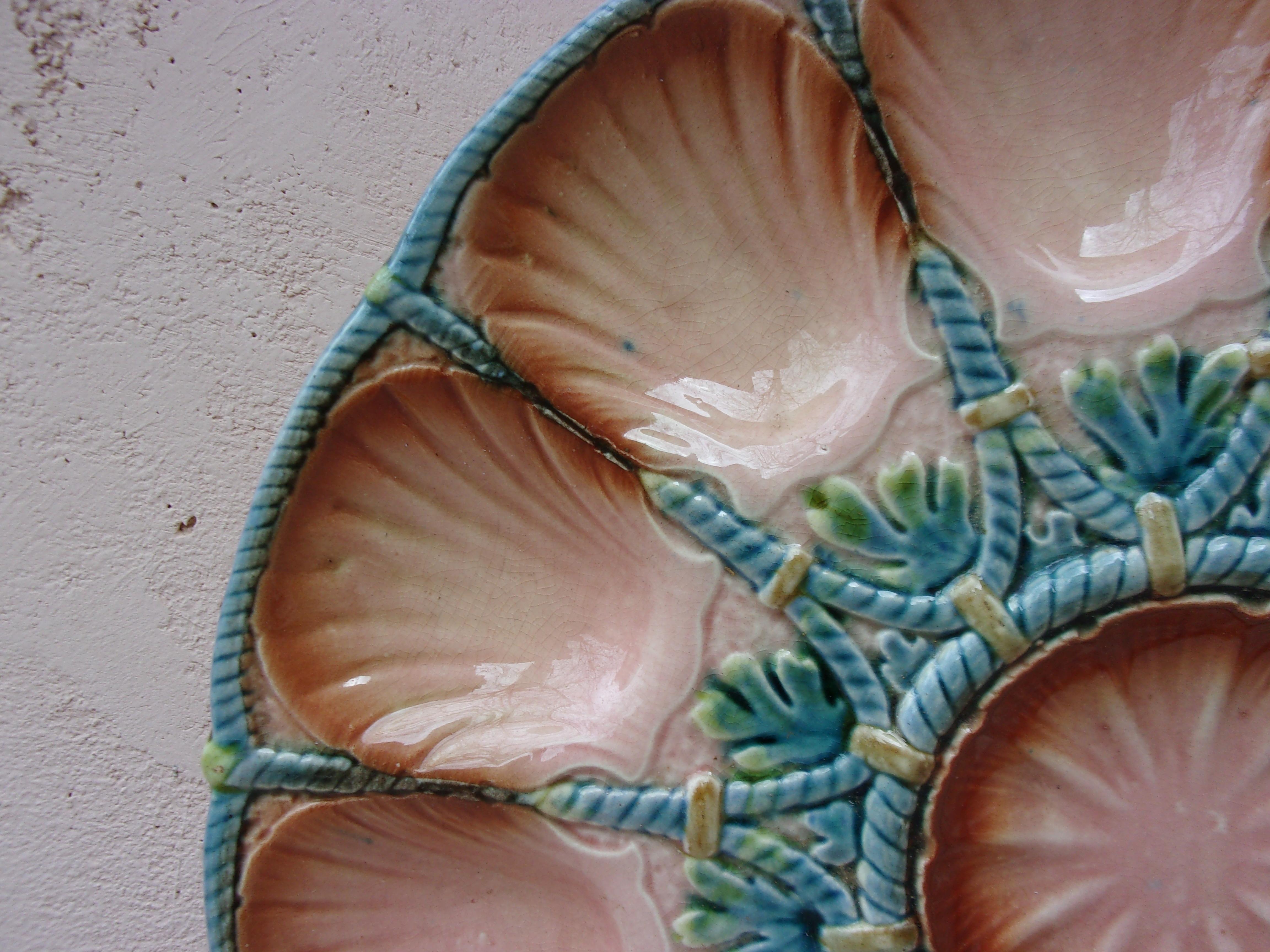 French Large Majolica Oyster Platter Sarreguemines Circa 1890