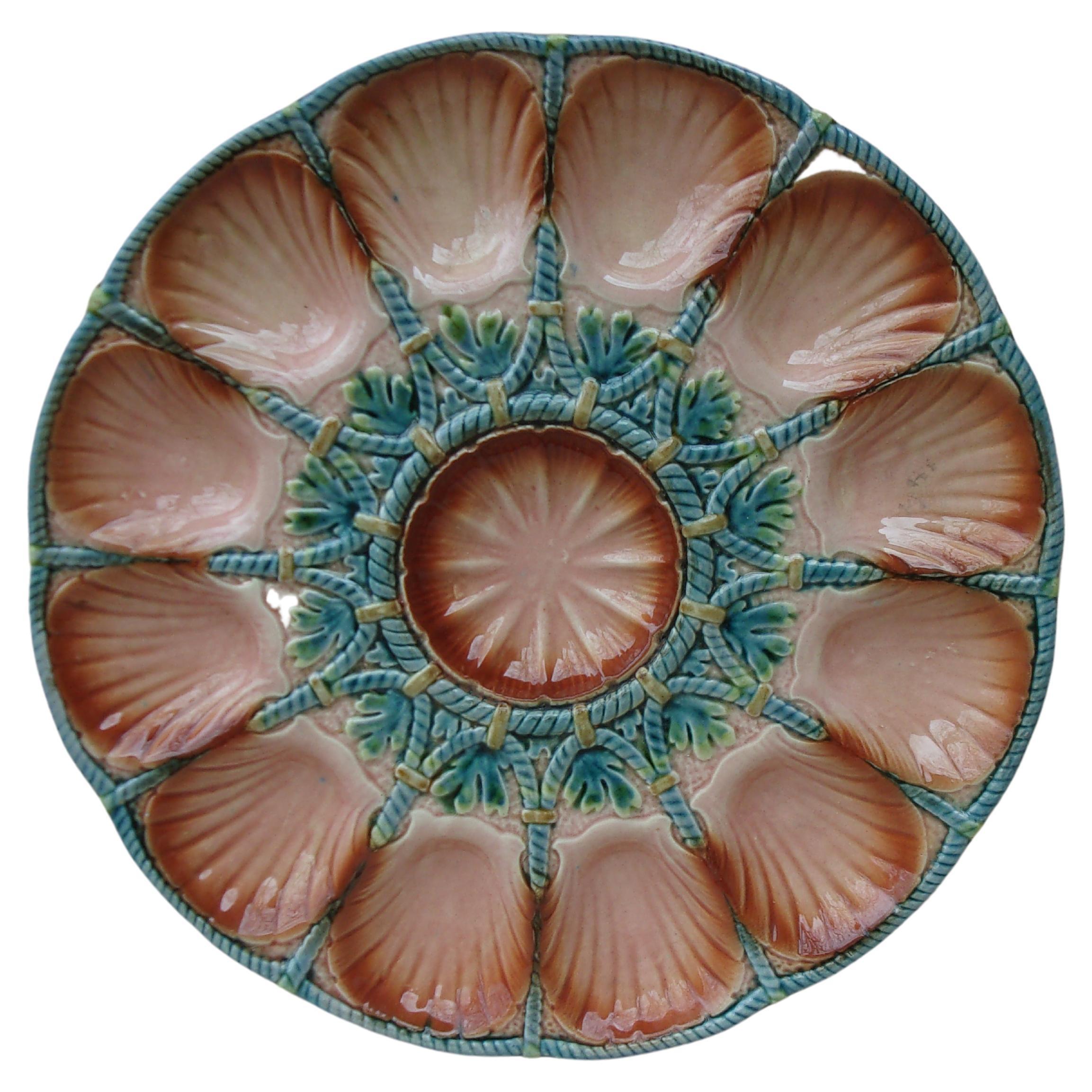 Large Majolica Oyster Platter Sarreguemines Circa 1890