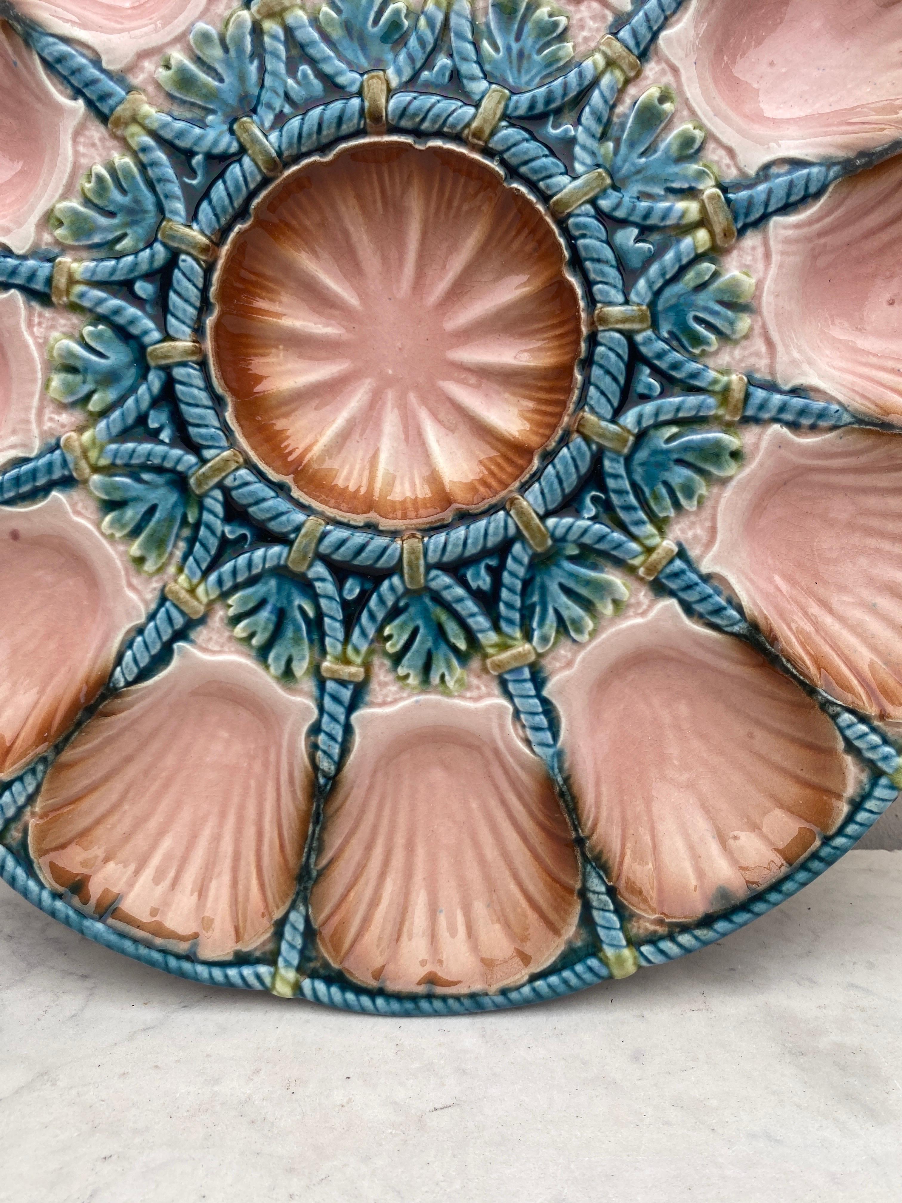 French Large Majolica Oyster Platter Sarreguemines, Circa 1920 For Sale