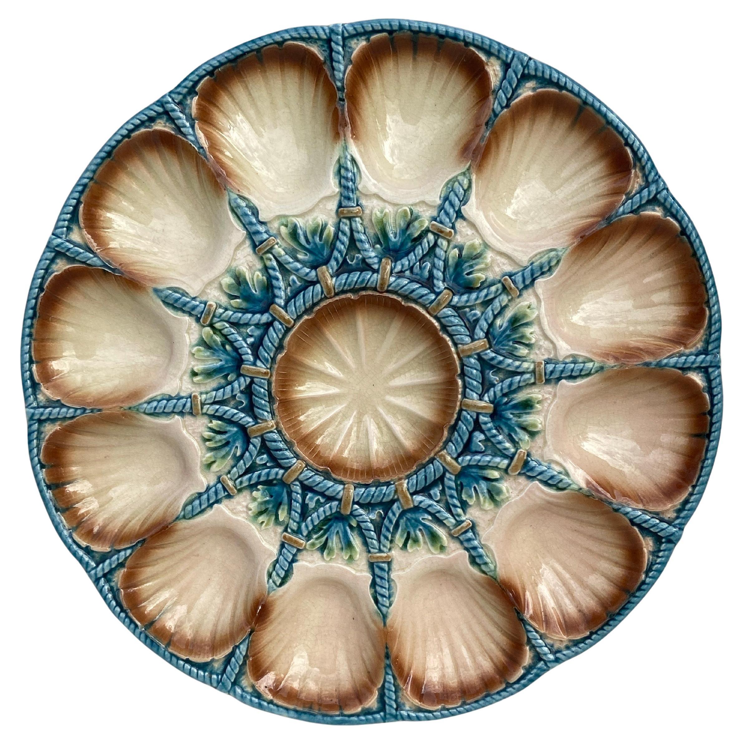 Gran plato de ostras de mayólica Sarreguemines, circa 1920