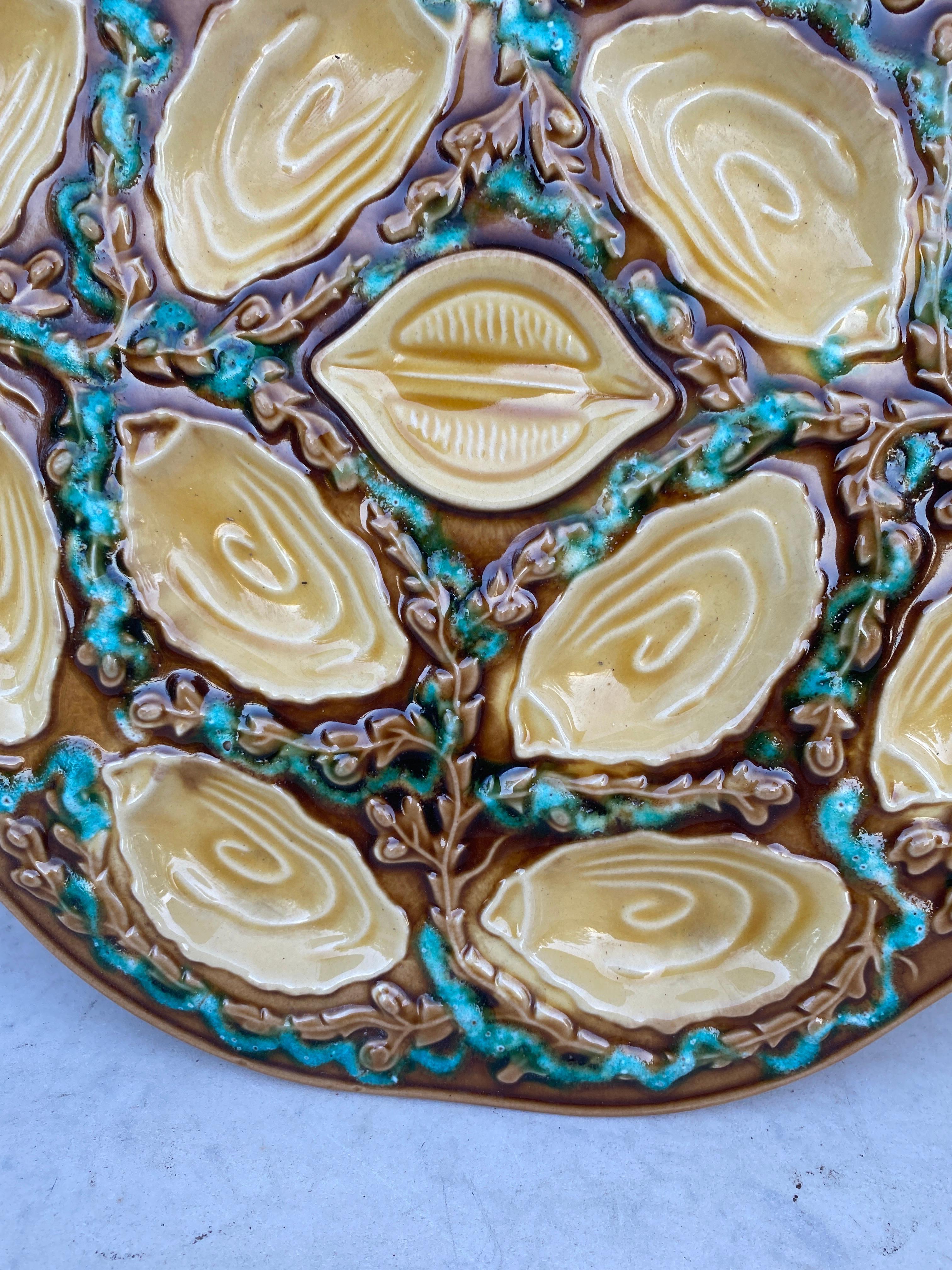 French Large Majolica Oyster Platter Vallauris circa 1950 For Sale