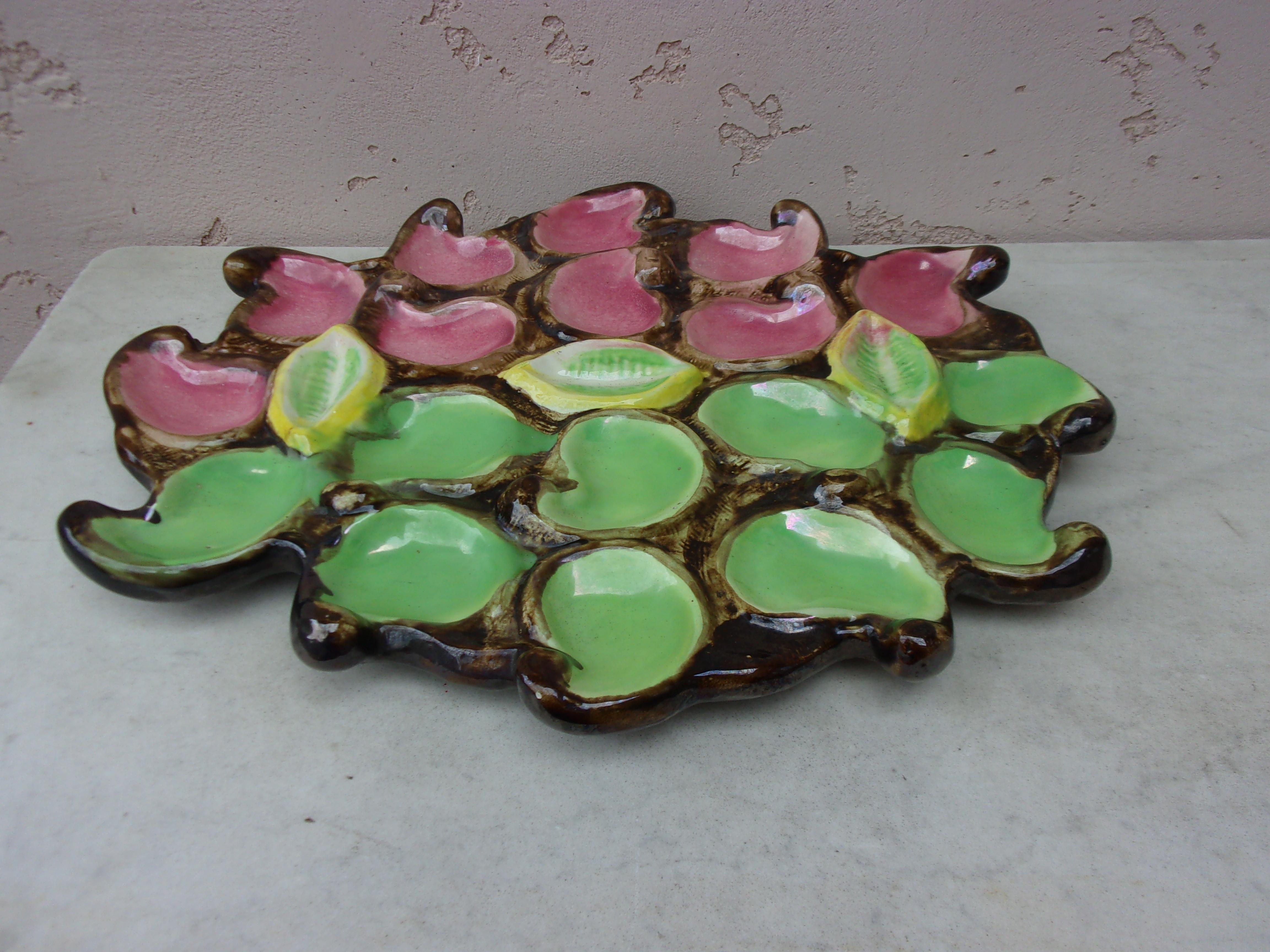 Ceramic Large Majolica Oyster Platter Vallauris circa 1950 For Sale