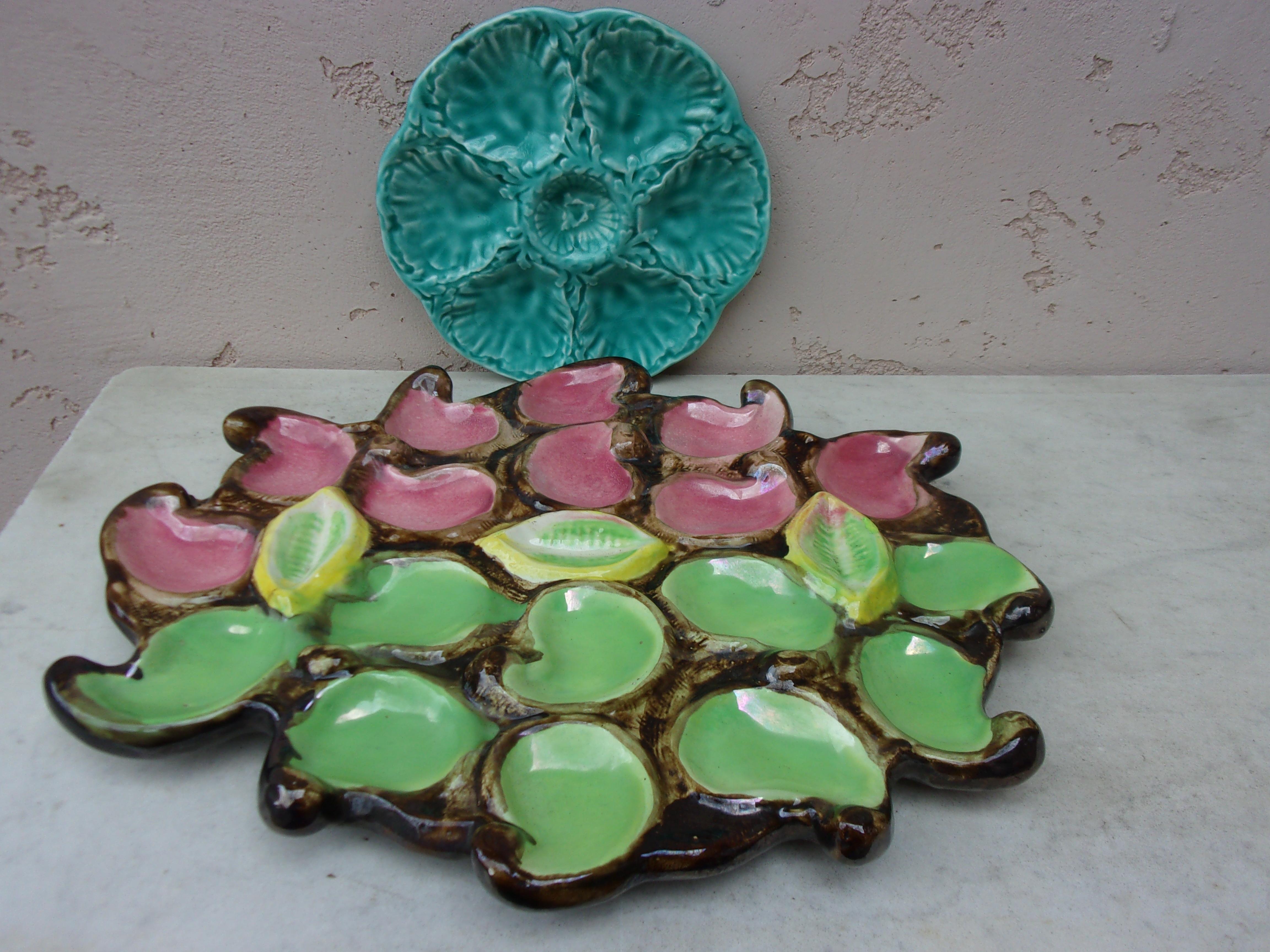 Large Majolica Oyster Platter Vallauris circa 1950 For Sale 2