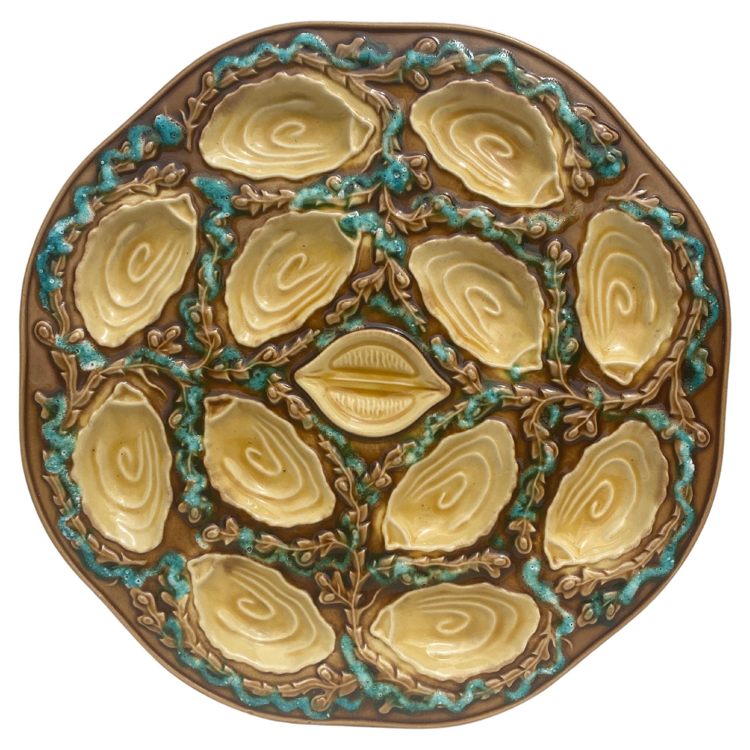 Large Majolica Oyster Platter Vallauris circa 1950 For Sale