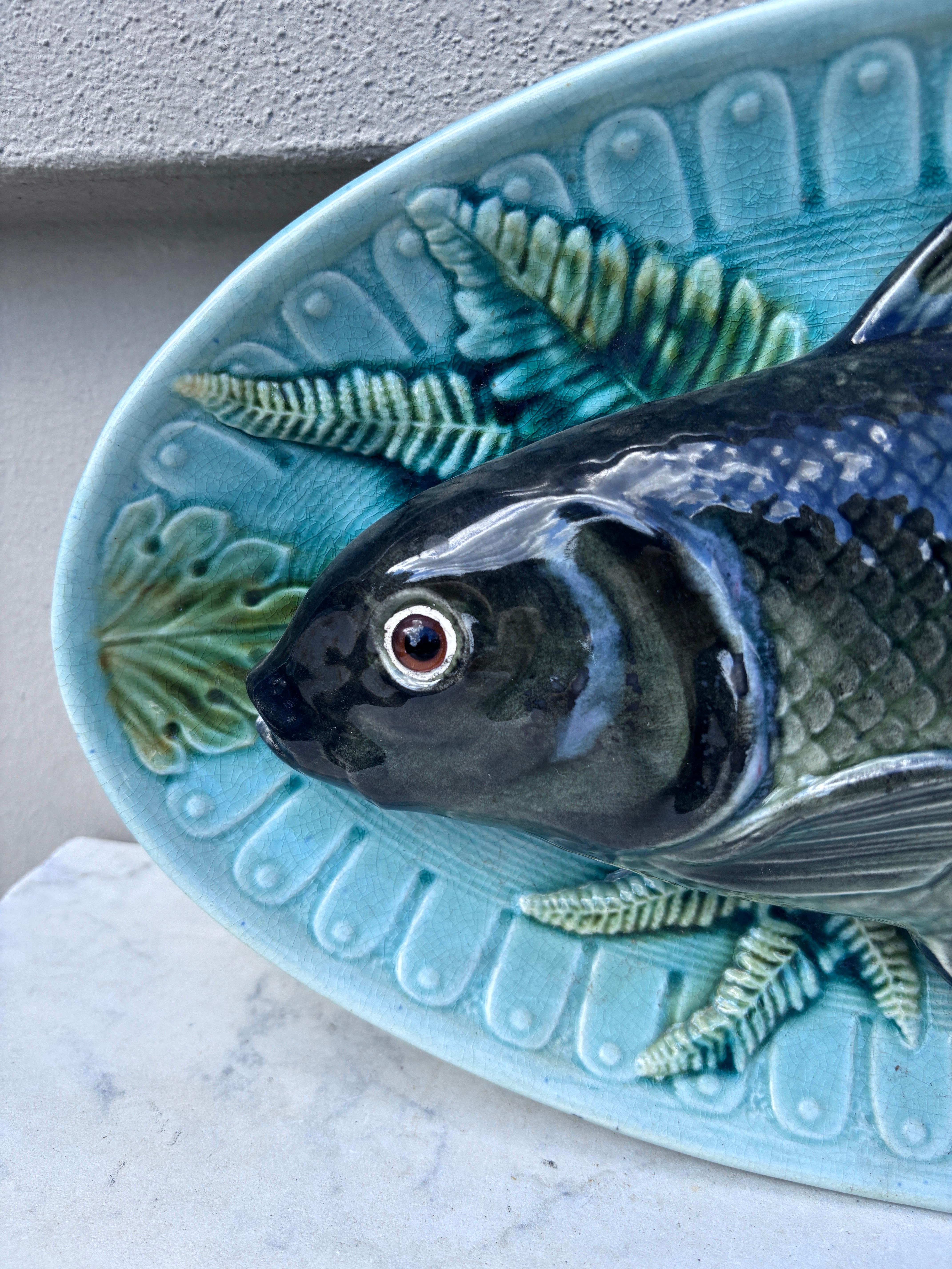Rustic Large Majolica Palissy Fish Wall Platter Circa 1920 For Sale