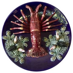 Large Majolica Palissy Lobster Wall Platter Vallauris, circa 1950