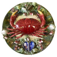 Large Majolica Palissy Portuguese Crab Wall Platter, circa 1940