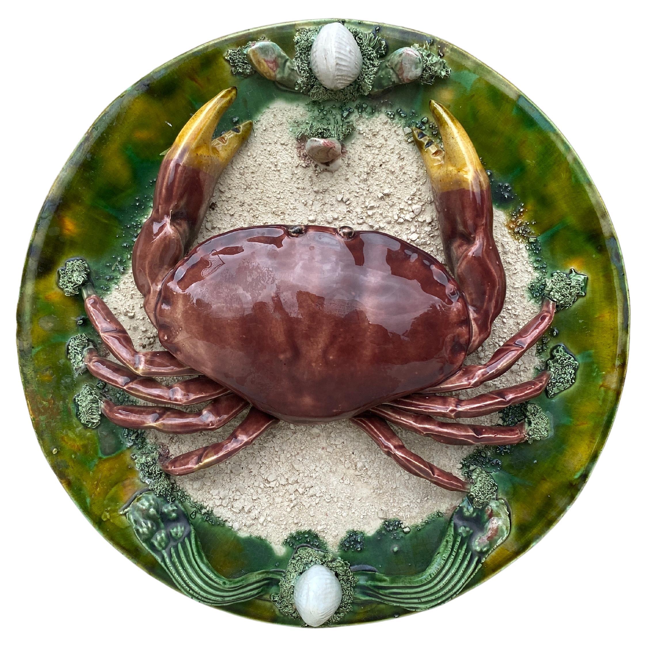 Large Majolica Palissy Portuguese Crab Wall Platter, circa 1940
