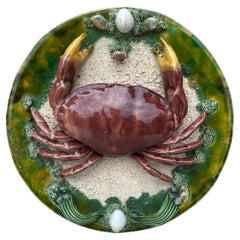 Vintage Large Majolica Palissy Portuguese Crab Wall Platter, circa 1940