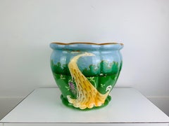 Large Majolica Peacock Luneville planter/cachepot, France, early 20th century