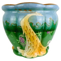 Large Majolica Peacock Luneville planter/cachepot, France, early 20th century