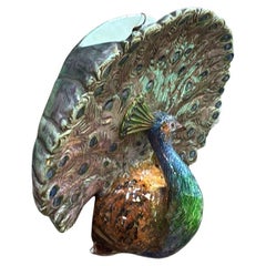 Large Majolica Peacock Wall Pocket Jérôme Massier, circa 1890