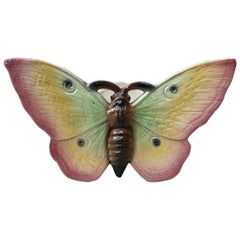 Large Majolica Pink Butterfly Wall Pocket Fives Lille, circa 1900