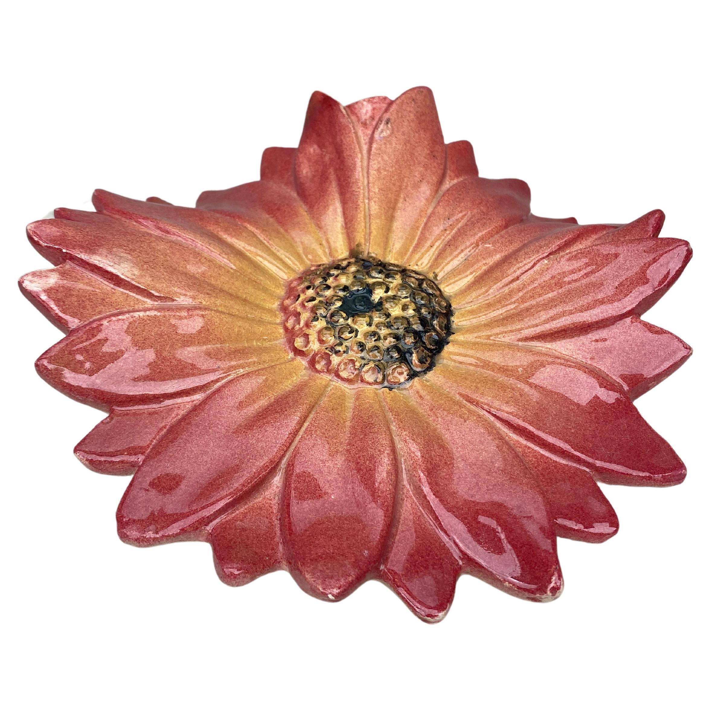 Art Nouveau Large Majolica Pink Daisy Wall Pocket Clement Massier, circa 1890 For Sale