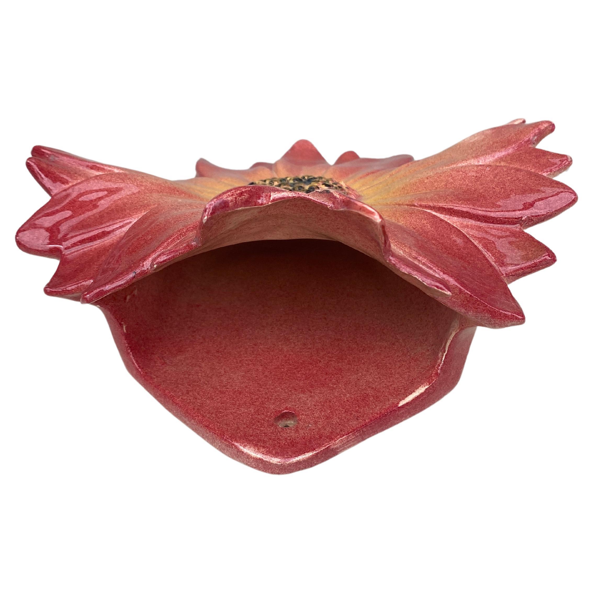 Ceramic Large Majolica Pink Daisy Wall Pocket Clement Massier, circa 1890 For Sale