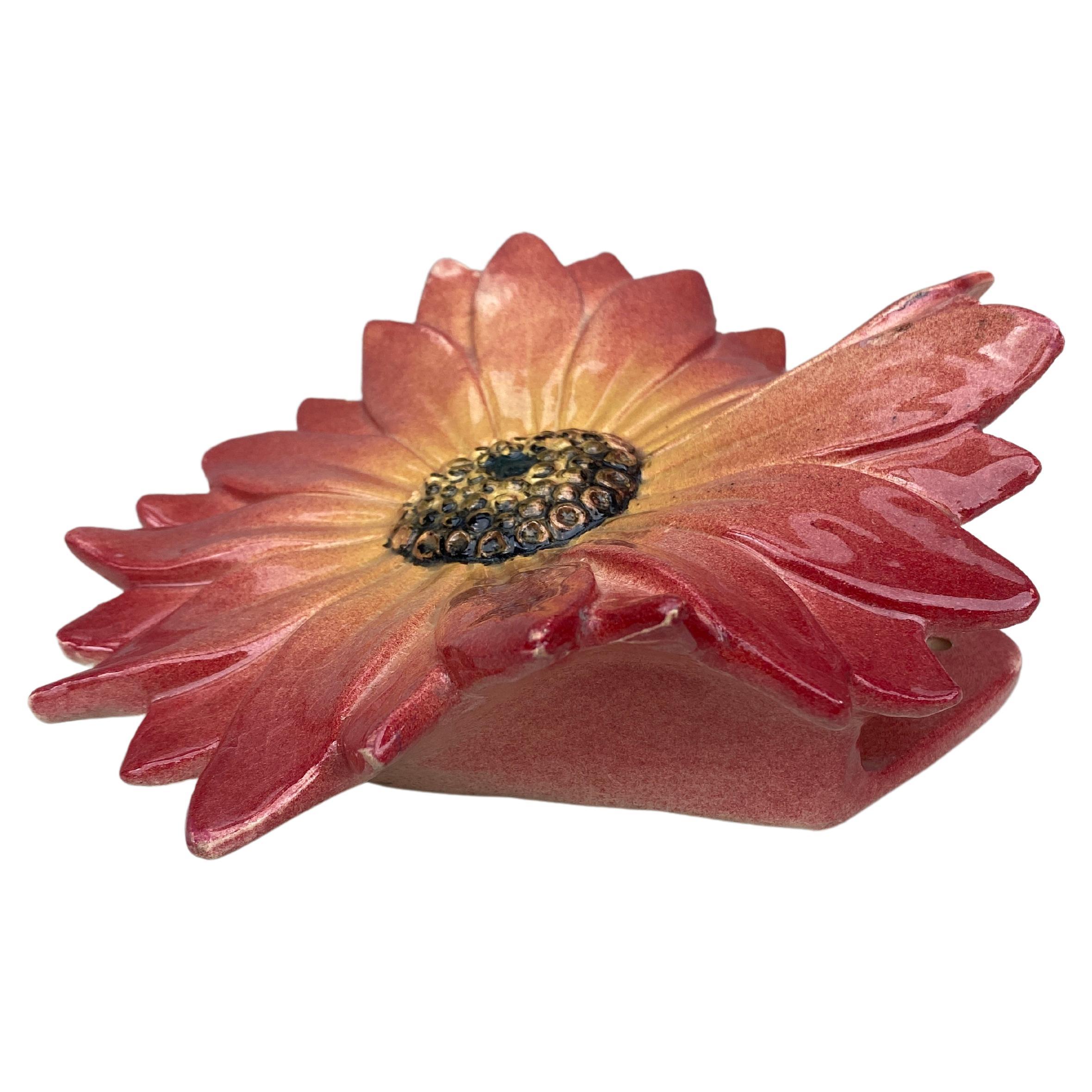 Large Majolica Pink Daisy Wall Pocket Clement Massier, circa 1890 For Sale 1