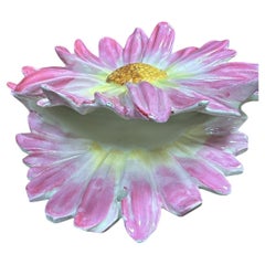 Large Majolica Pink Daisy Wall Pocket Delphin Massier, circa 1890