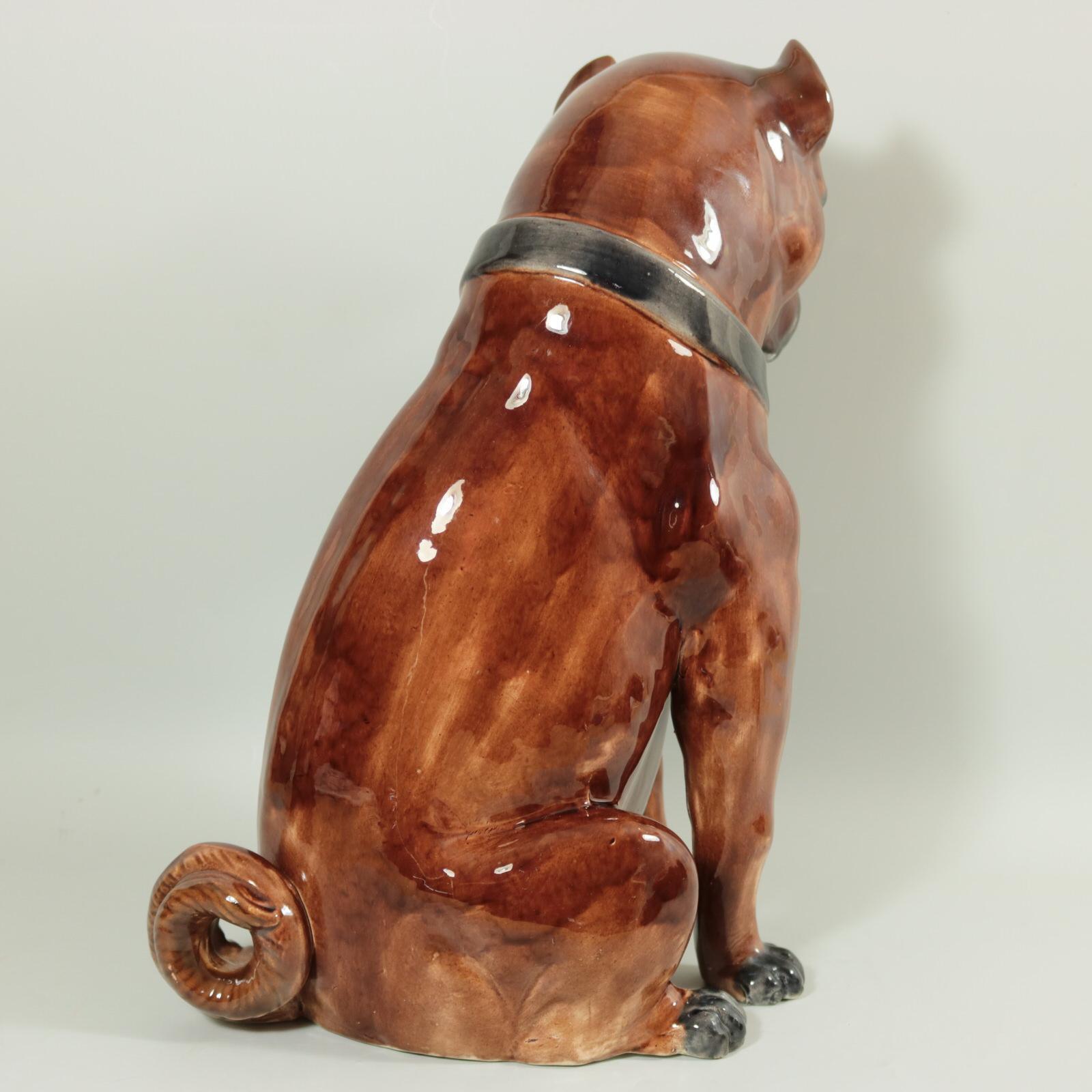 Glazed Large Majolica Pug Figure For Sale