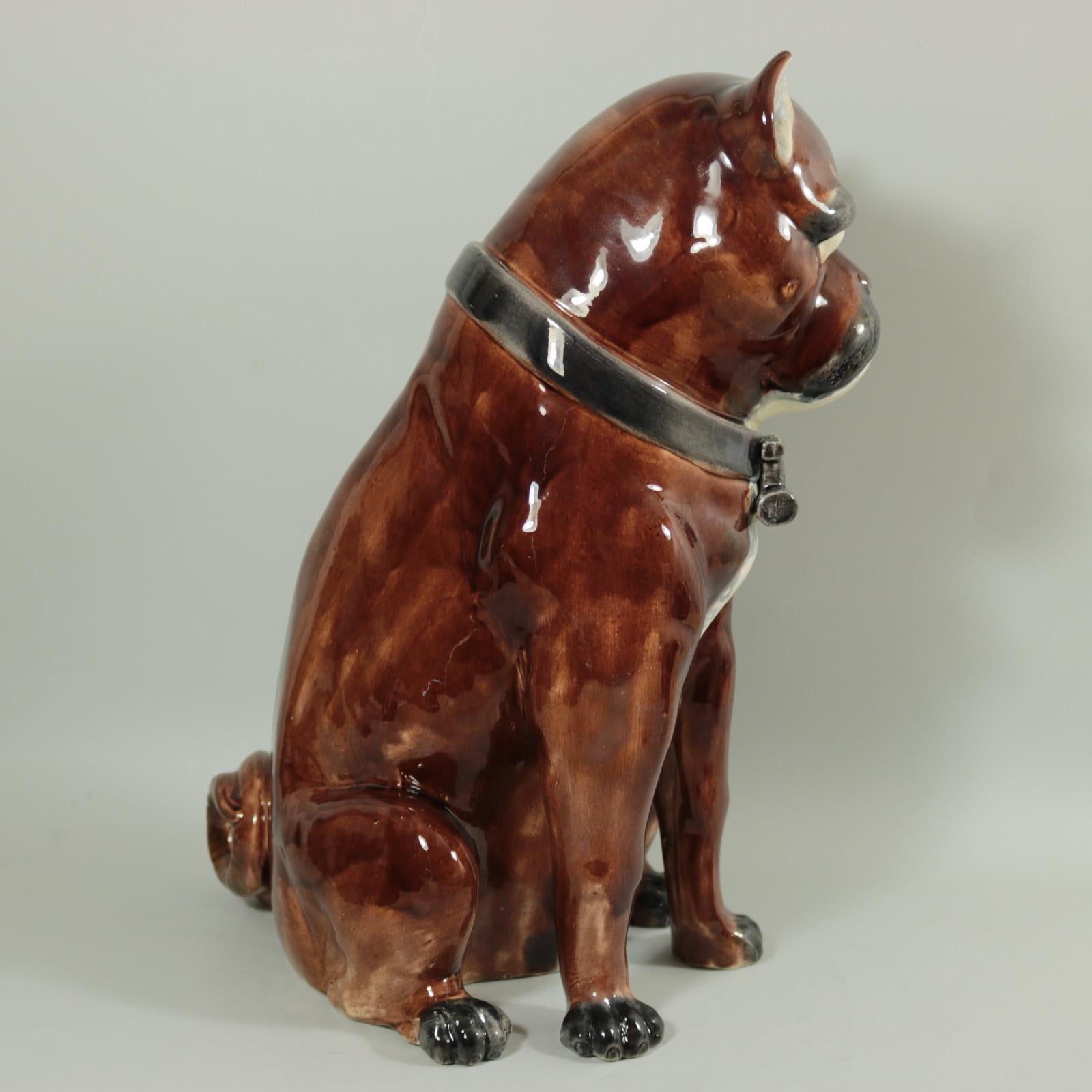 Large Majolica Pug Figure In Good Condition For Sale In Chelmsford, Essex