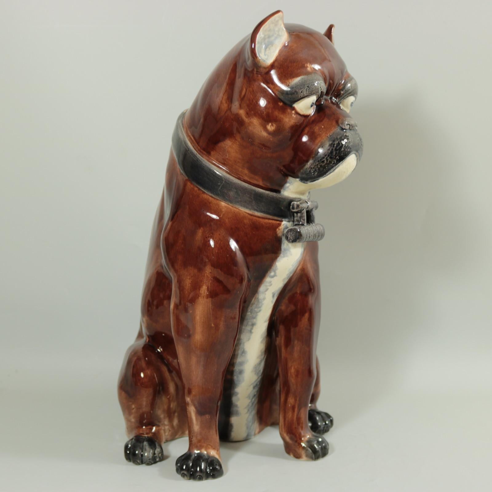 19th Century Large Majolica Pug Figure For Sale