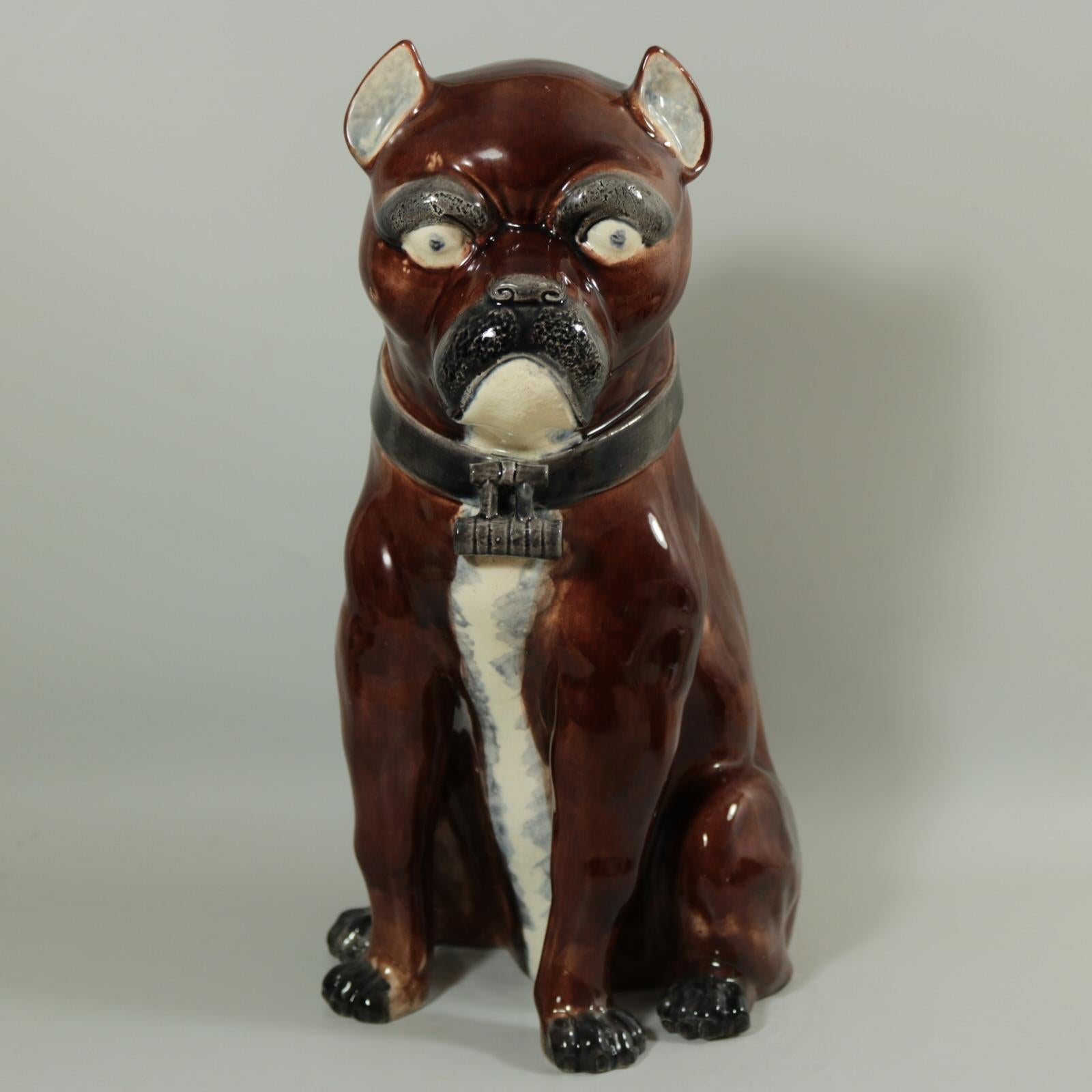 Earthenware Large Majolica Pug Figure For Sale