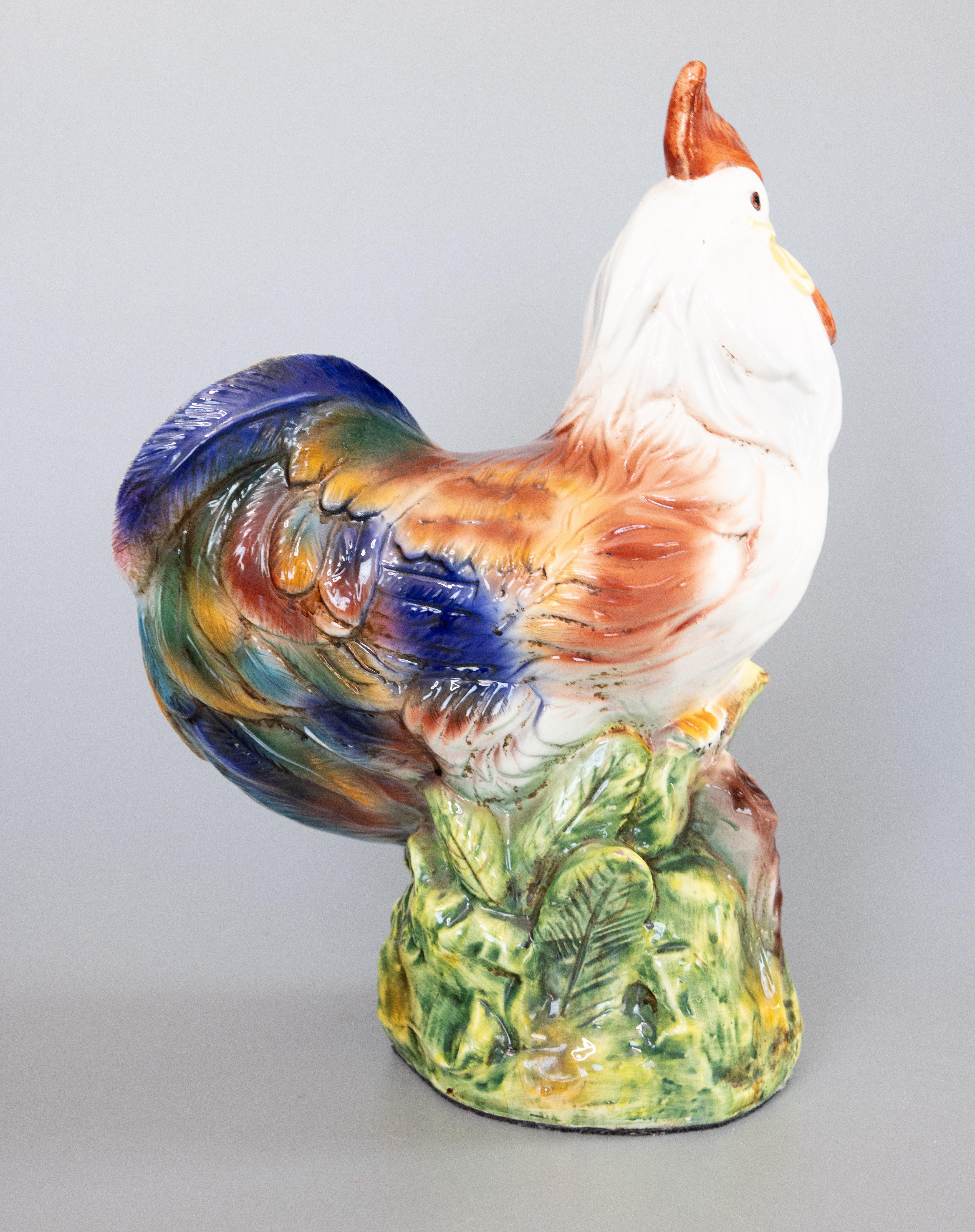 Country Large Majolica Rooster, Marked For Sale