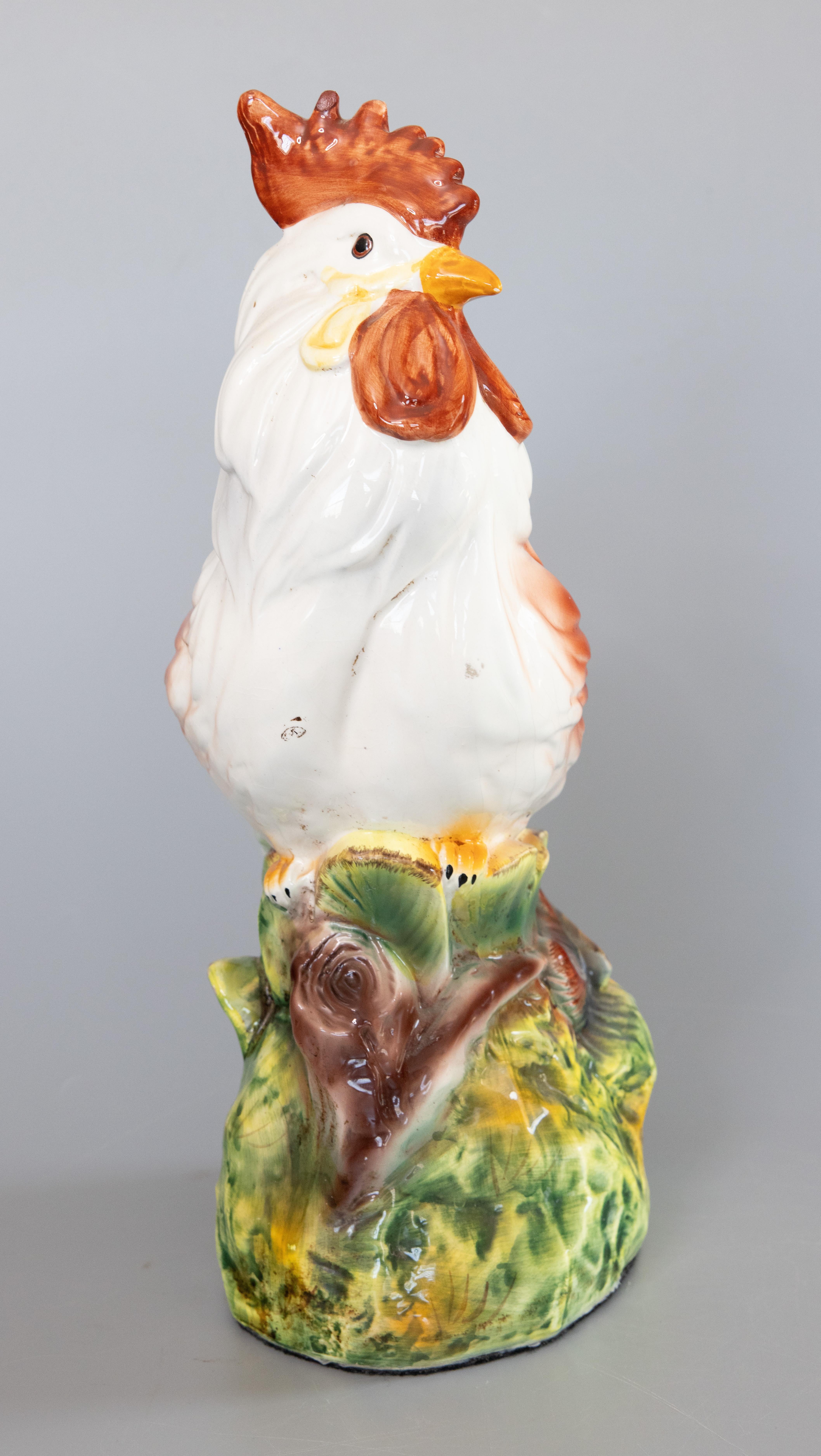 Italian Large Majolica Rooster, Marked For Sale