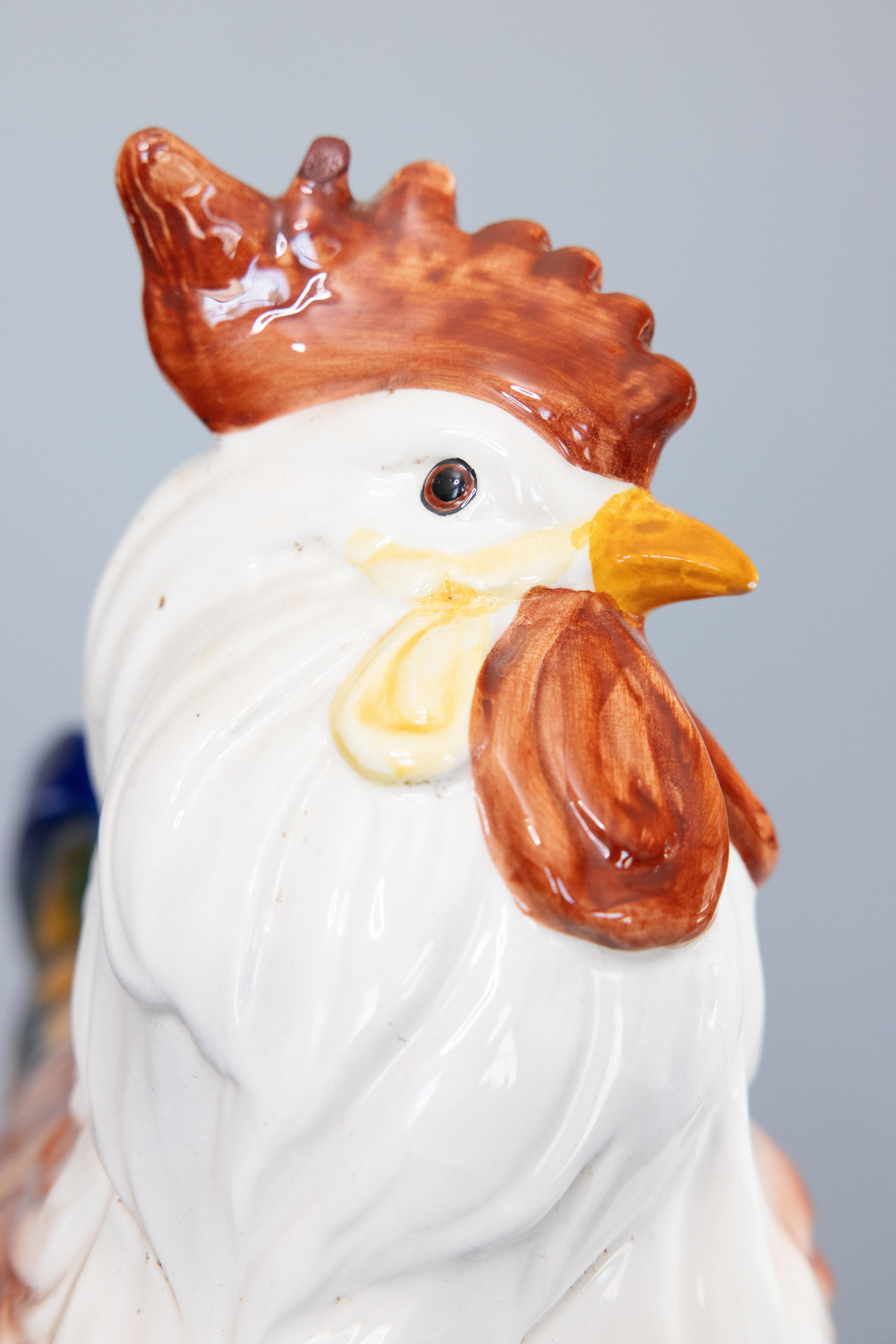 Fired Large Majolica Rooster, Marked For Sale