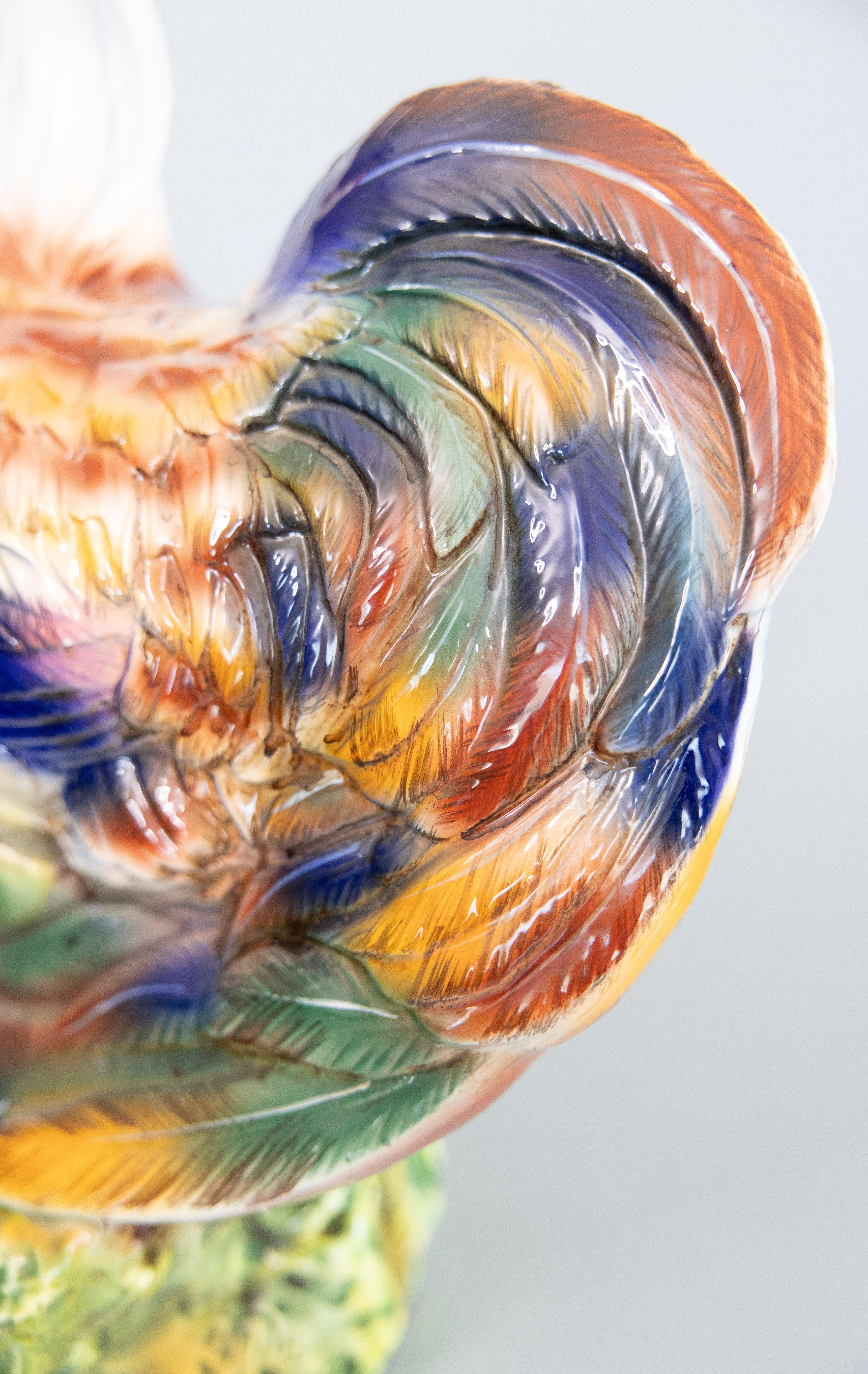 20th Century Large Majolica Rooster, Marked For Sale
