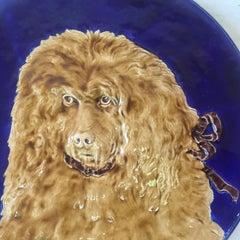 Large Majolica Royal Poodle Wall Platter Sarreguemines Majolica, circa 1870