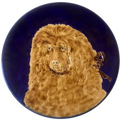 Large Majolica Royal Poodle Wall Platter Sarreguemines Majolica, circa 1870