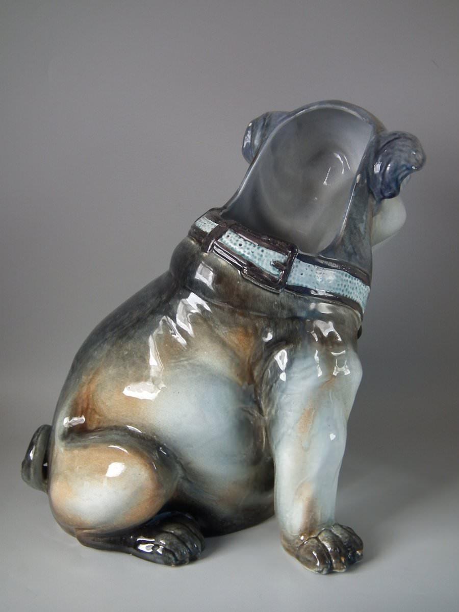 Victorian Large Majolica Seated Pug Umbrella Stand For Sale
