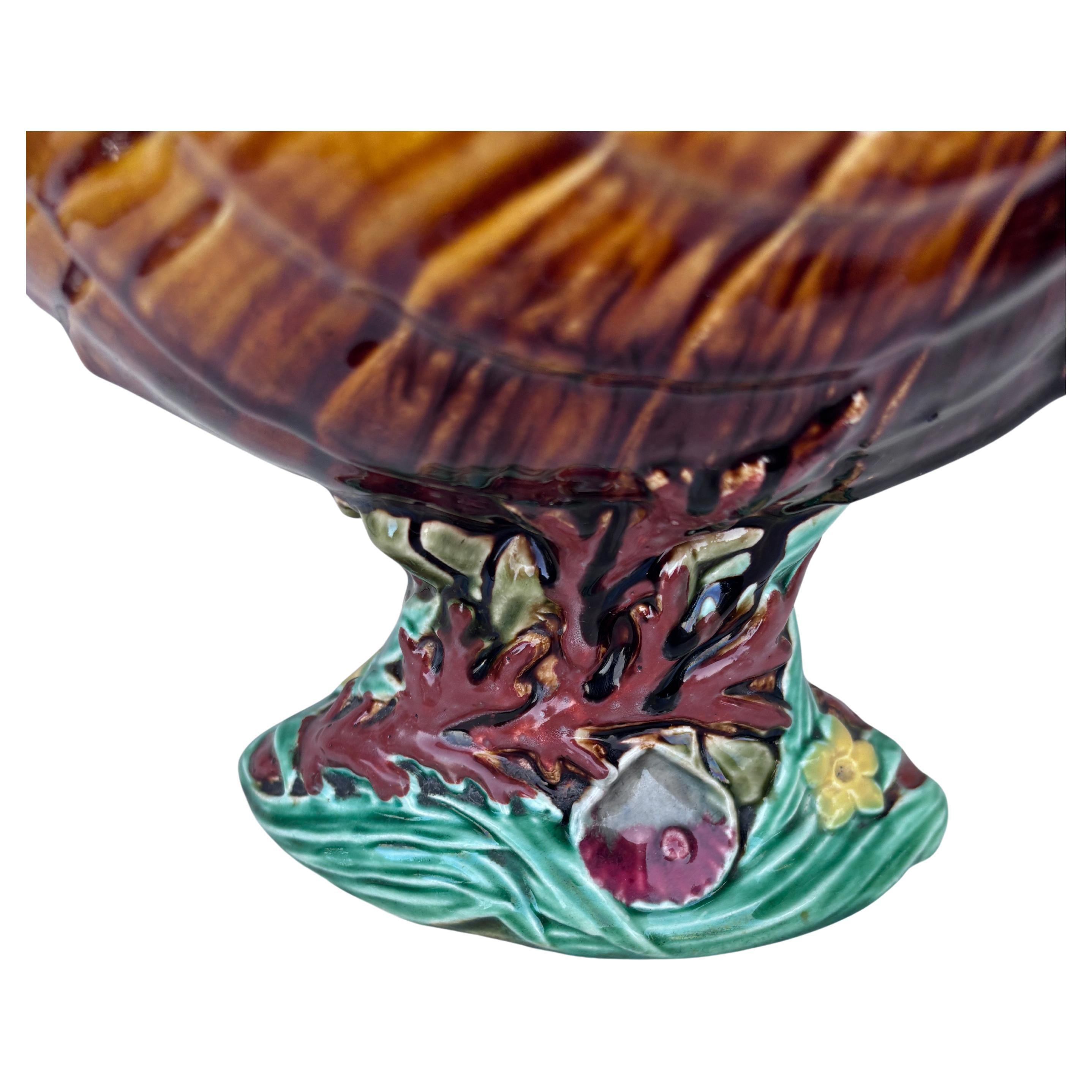 French Large Majolica Shell Vase Nautilus Choisy Le Roi, circa 1890 For Sale
