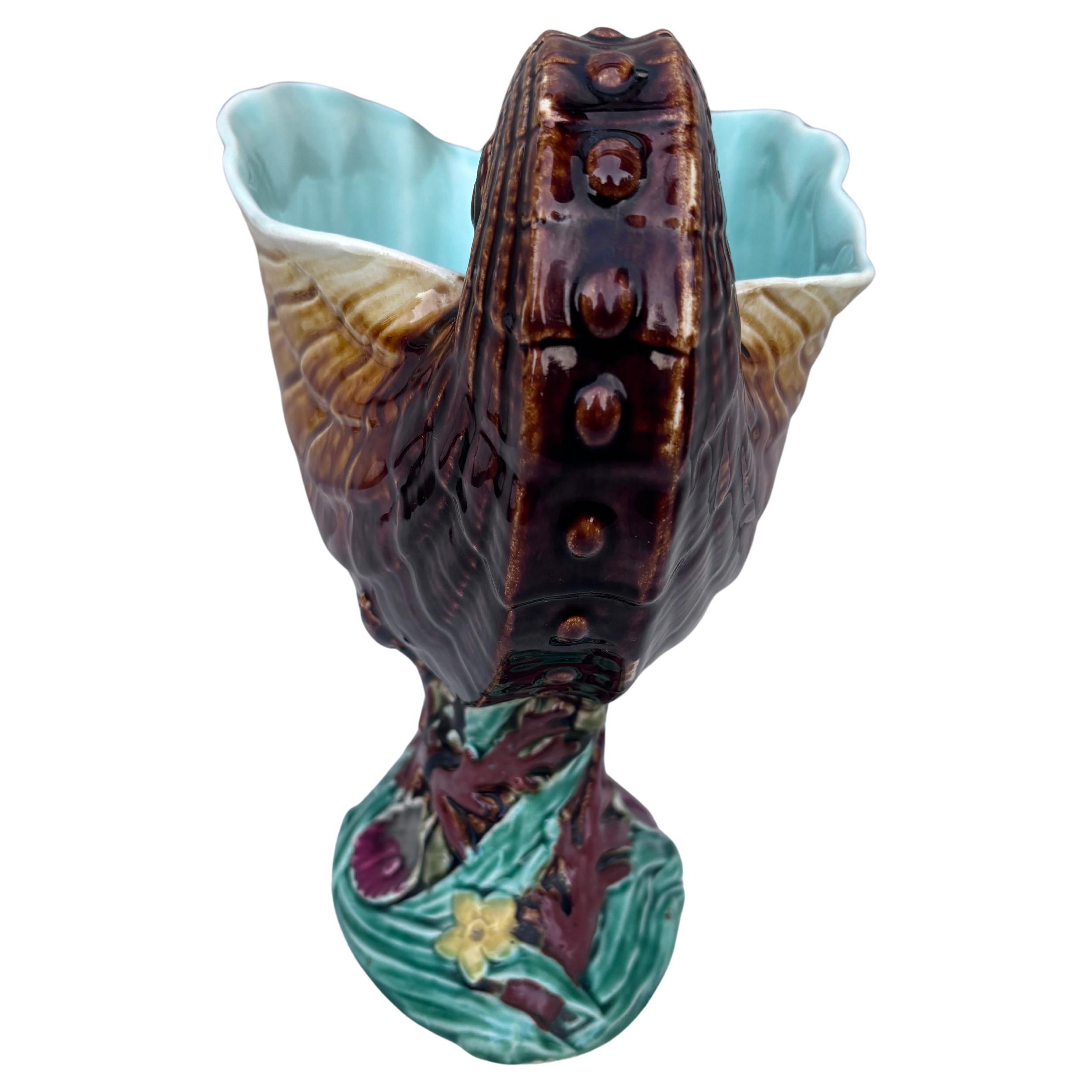 Late 19th Century Large Majolica Shell Vase Nautilus Choisy Le Roi, circa 1890 For Sale