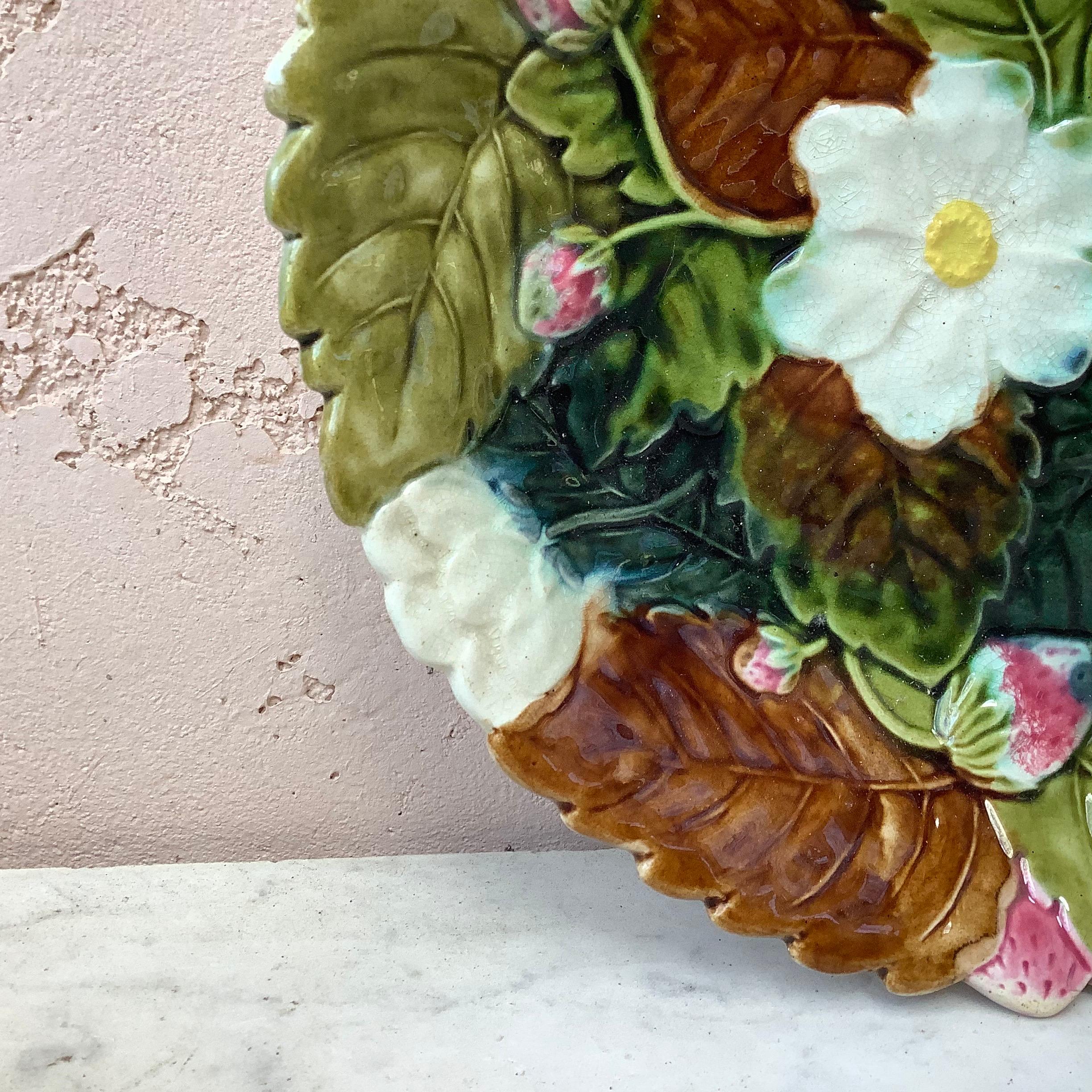Large Majolica strawberry orchies platter, circa 1880.