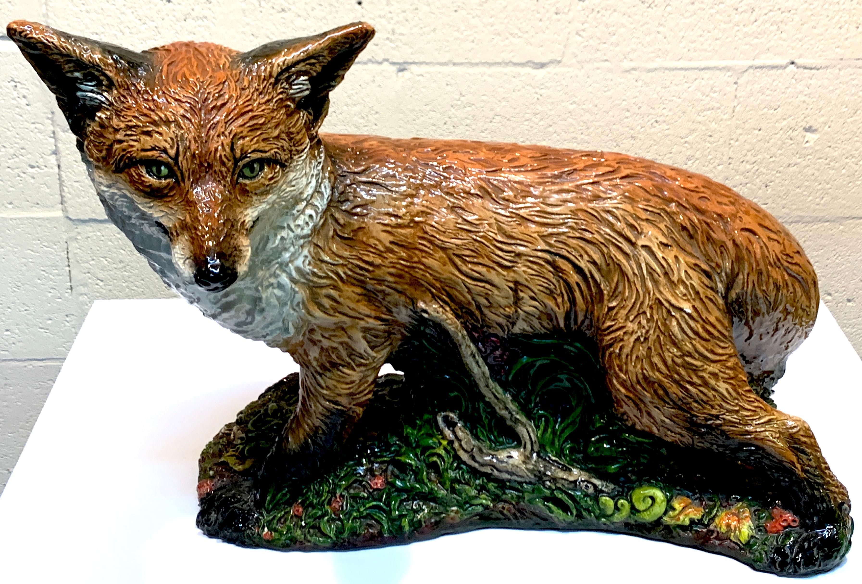 Large Majolica style model of a fox, realistically modled and painted, signed and dated in script, 'Townsend Collection 1979'.

 