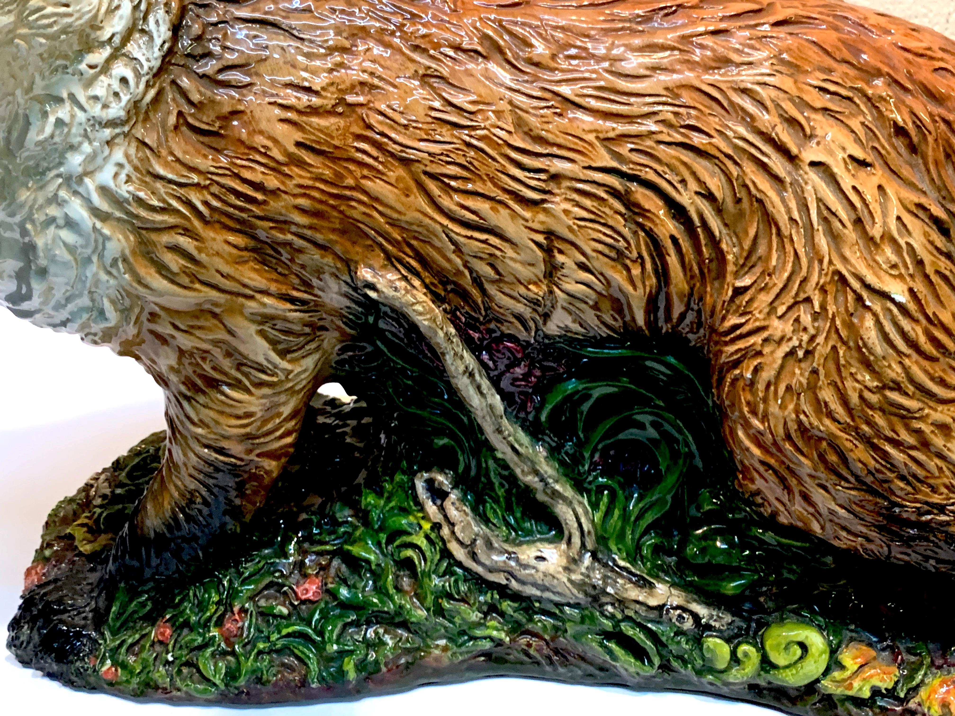 Hand-Painted Large Majolica Style Model of a Fox