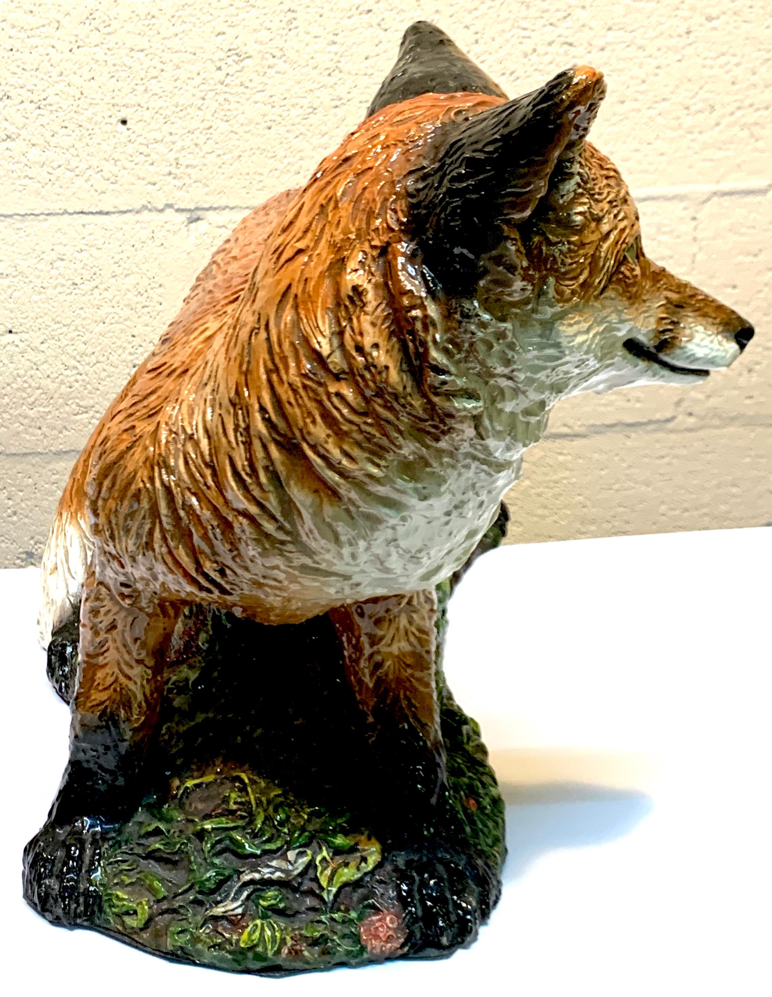 Large Majolica Style Model of a Fox In Good Condition In West Palm Beach, FL