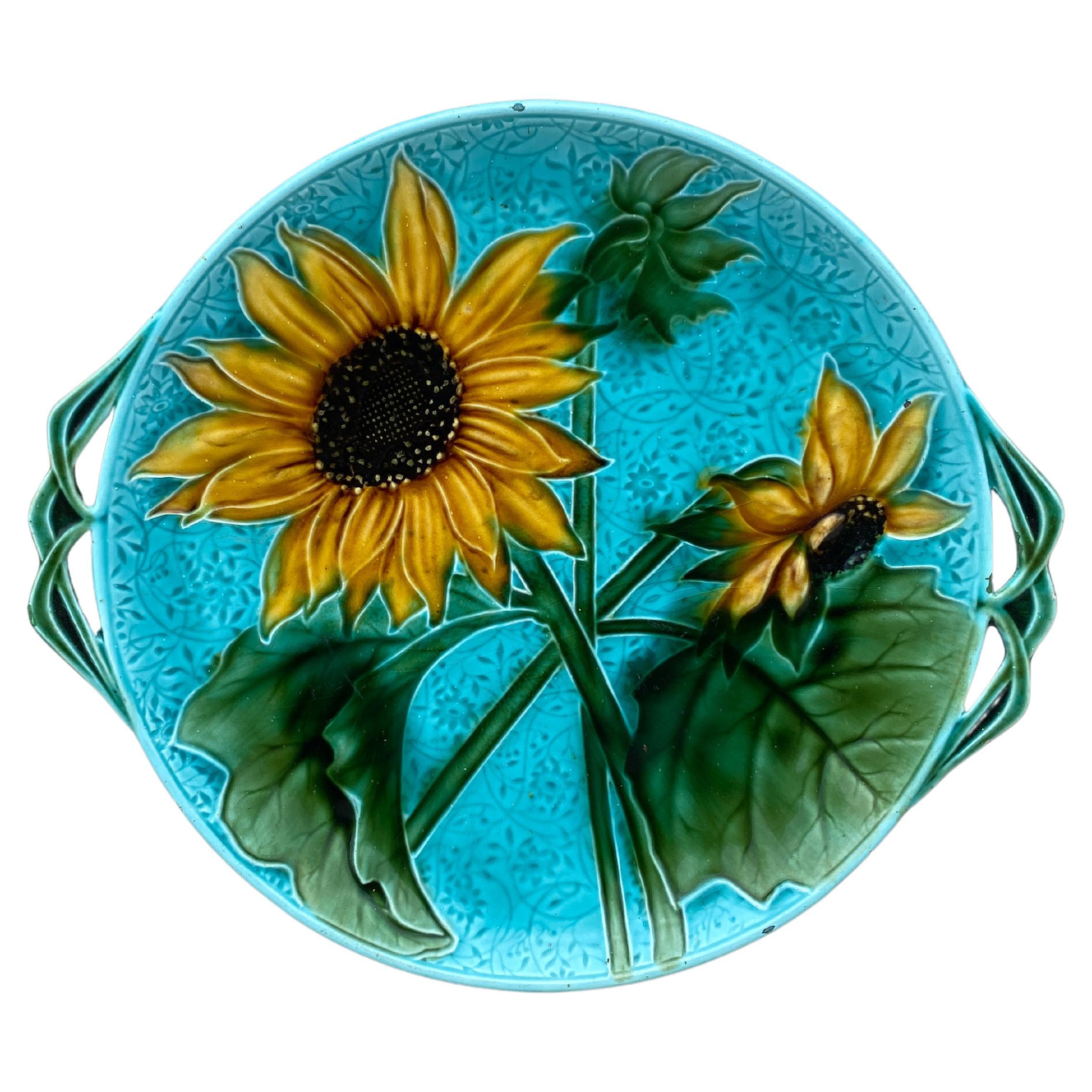 Grand plat à tournesol en majolique Villeroy & Boch, vers 1900