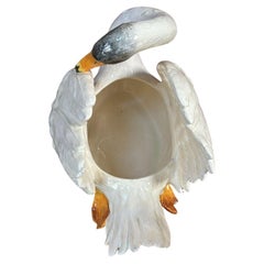 Large Majolica Swan Jardiniere Foucard Vallauris , circa 1900