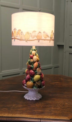 Large Majolica Table Lamp Vintage-style Italian Majolica Hollywood Regency des